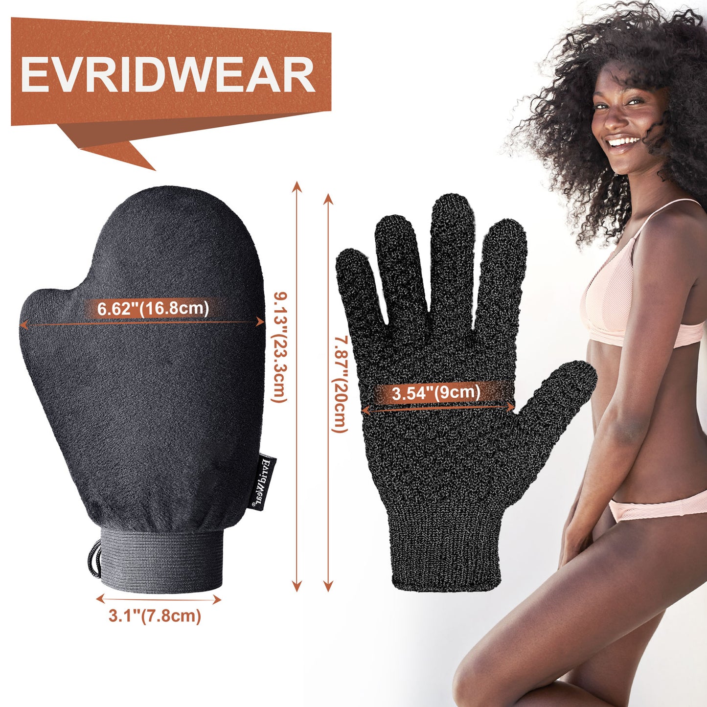 Evridwear Self Tanning Mitt Applicator Kit, Exfoliating Glove Fake Tanning Mitten Sunless Tanners for Streak-Free Flawless Tan