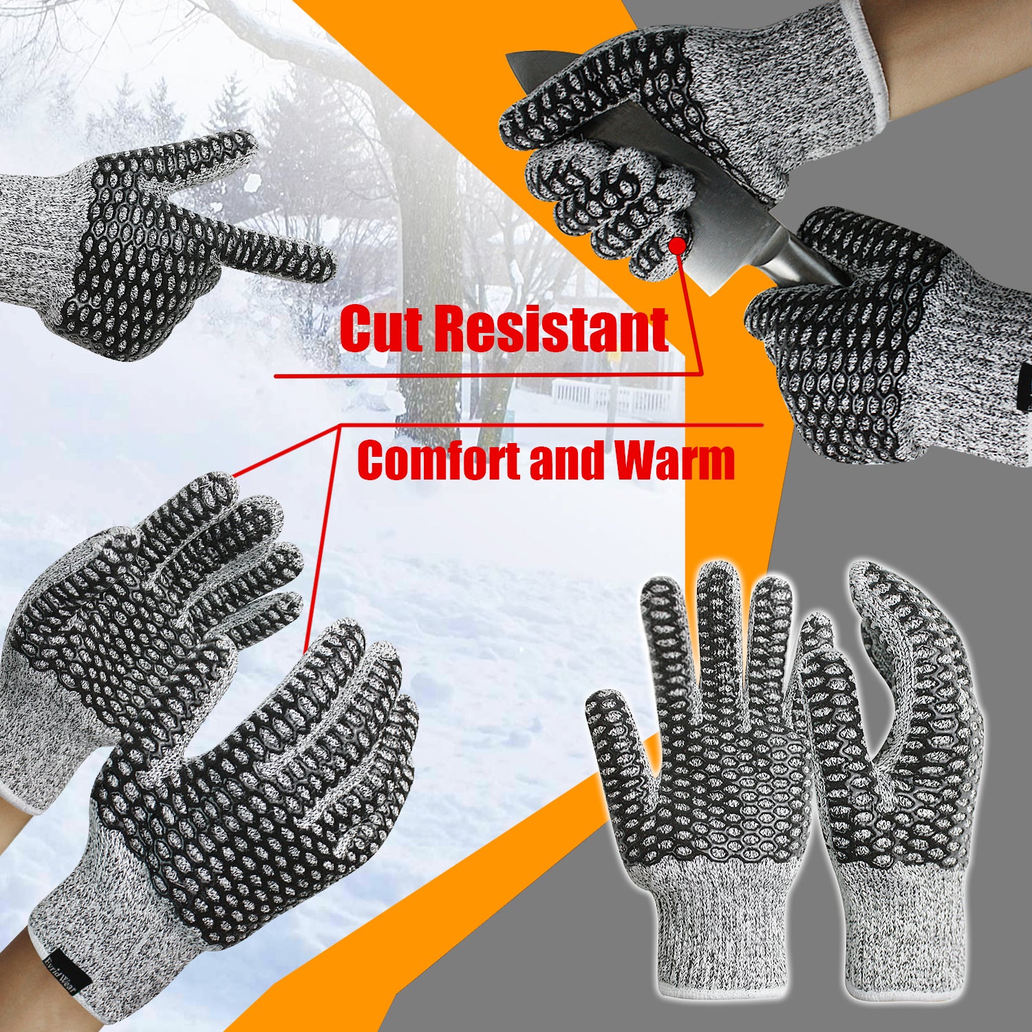 EvridWear Cut resistant Double Layer String Knit Work Gloves with Crisscross Honeycomb Grip-EvridWearUS